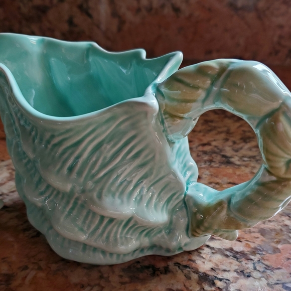 Blue Sky Clayworks Aqua Seashell Figural Teacup&Saucer and Creamer 3 Piece Set - Picture 6 of 8